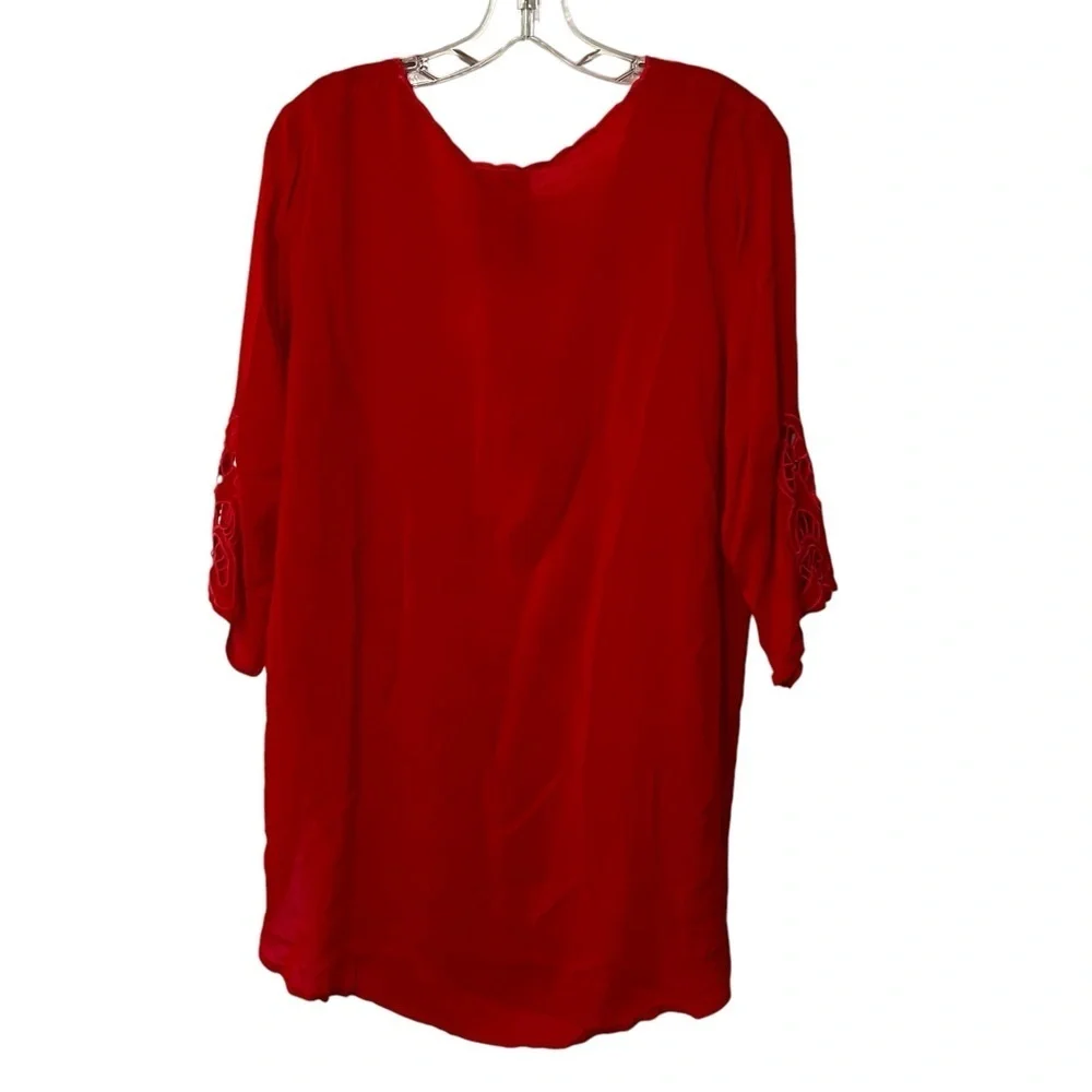NWT Johnny Was Arlene appliqué Red Lace Tunic top with scoop neck 3/4 sleeves